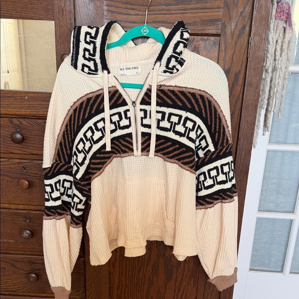 We the free Beige and Black Patterned Hoodie brand new without tags so soft